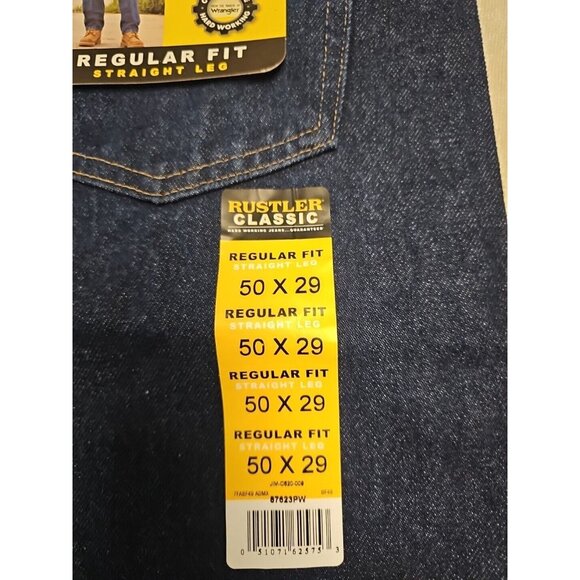 Rustler Jeans Mens 50X29 Blue Denim 100% Cotton Regular Fit Straight Leg NWT - Picture 2 of 4